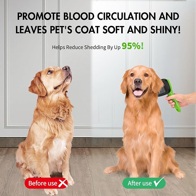 Dog Self Cleaning Slicker Brush for Shedding, Ideal for Short Long Haired Dogs, Including Cat. Removes Loose Fur, Undercoat, Mats, Tangled Hair. Suit for Large Medium Small Animal, Green-PurrikoPets