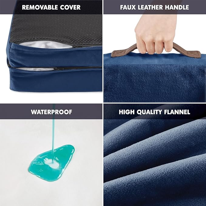 Friends Forever Orthopedic Dog Bed, Bolster Dog Bed with Memory Foam Pet Couch Sofa and Removable Washable Cover, Ally Navy, 42x32x7-PurrikoPets