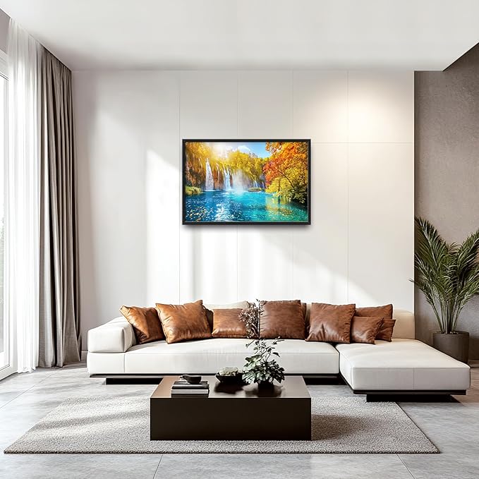 Extra Large Waterfall Lake Framed Wall Art for Living Room,Oversized Fall Autumn Tree Landscape Pictures Wall Decor,Nature Canvas Print Painting Modern Artwork Bedroom Office Bathroom 36L" x 24W"-PurrikoPets