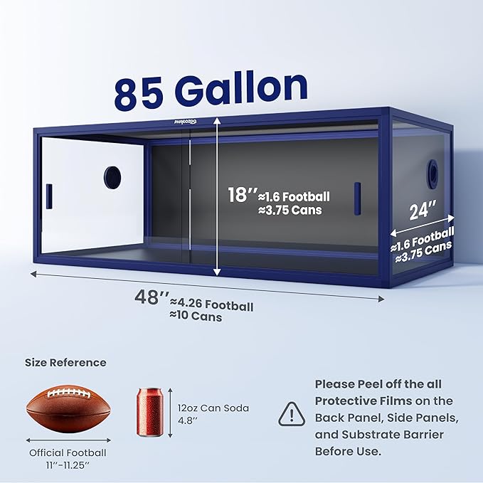 85 Gallon Snake Enclosure, Front Opening Reptile Tank for Easy Maintenance, Reptile Terrarium with Top Screen Ventilation 48''x24''x18''-PurrikoPets