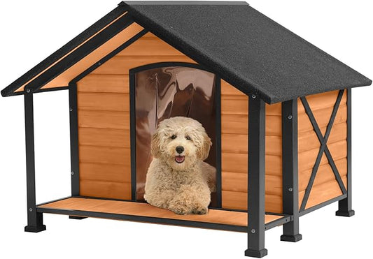 Dog House Outdoor & Indoor, Dog Kennel for Winter, Insulated Puppy Shelter for Small & Medium & Large Dogs,Unique All-Around Iron Frame (Medium)-PurrikoPets