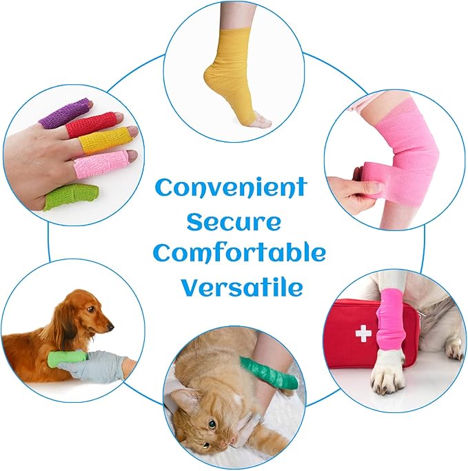 24 Rolls Pink Elastic Self Adhesive Bandage Wrap, Breathable Flexible Fabric Non Woven Cohesive Bandage, Ankle Sprains Swelling Medical First Aid Sports Athletic Tape, Dogs Pet Vet Wrap 2 in x 5 Yards-PurrikoPets
