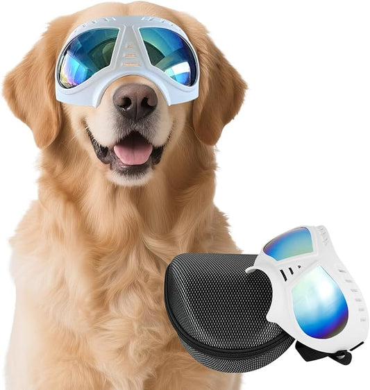 Dog Goggles for Medium-Large Breeds Windproof Anti-UV Pet Sunglasses with Adjustable Straps for Large Dog - White-PurrikoPets
