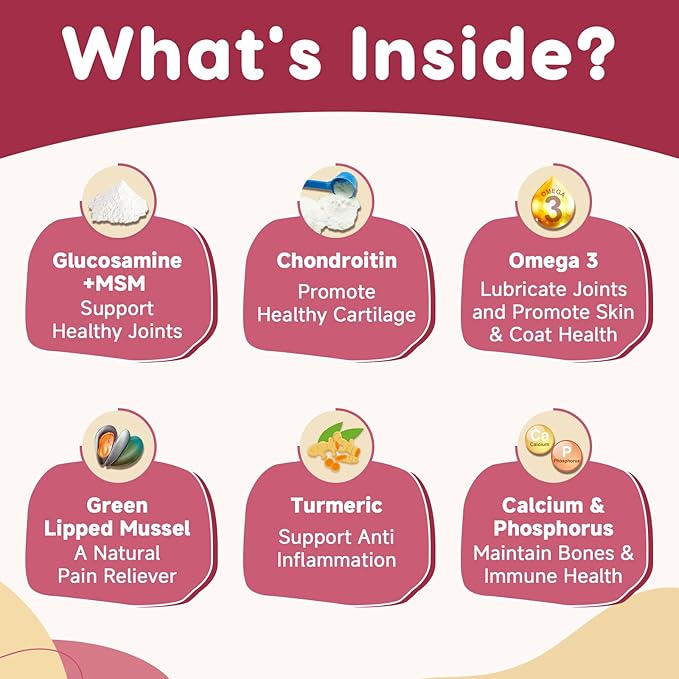 Glucosamine for Dogs - Joint Supplement for Dogs with Chondroitin, MSM, Omega 3, Hemp, Turmeric for Dog Joint Pain Relief, Dog Joint Supplement with Calcium Support Cartilage & Bone Health, 180 Chews-PurrikoPets