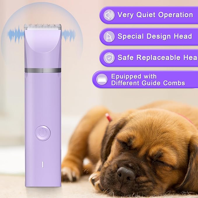 Dog Grooming Clippers Kit-Electric Rechargeable Cat Trimmer Tools-Cordless Quiet Pet Nail Paw Grinder-4 in 1 Multifunctional Low Noise Shaver-Razor for feet Face Ears Toenail Eye-PurrikoPets