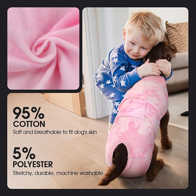FUAMEY Recovery Suit for Dogs After Surgery,Soft Breathable Dog Bodysuit E-Collar & Cone Alternative Surgical Suit,Male Female Dog Neuter Spay Suits Anti Licking Wounds Onesie Pink Tie Dye S-PurrikoPets
