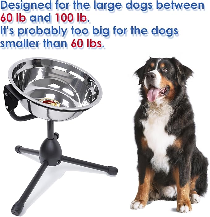 Elevated Dog Bowl with Adjustable Metal Stand,Large Size for Dogs Between 60 and 100 lbs, 0.8 Gal 3 Liter Stainless Steel Dog Food Bowl Water Bowl Height Adjustable Non-Slip Raised Dog Bowl Set-PurrikoPets