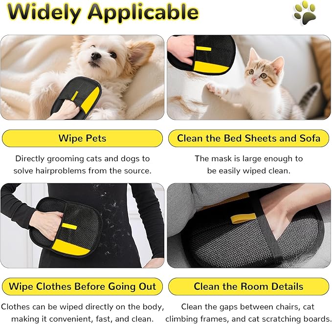 3Pcs Electrostatic Gloves Pet Hair Removal, 2025 Thickened Pet Hair Remover Glove, Washable Reusable Dog Cats Hair Gloves for Furniture Bed Sheets Couch Clothes Carpet Car Seat-PurrikoPets