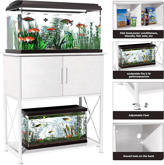 20-29 Gallon Aquarium Stand Metal Frame Fish Tank Stand with Cabinet Storage, for 20 Gallon Long Aquarium,30.7" L*16.5" W Tabletop,330LBS Capacity White PG01YGW-PurrikoPets