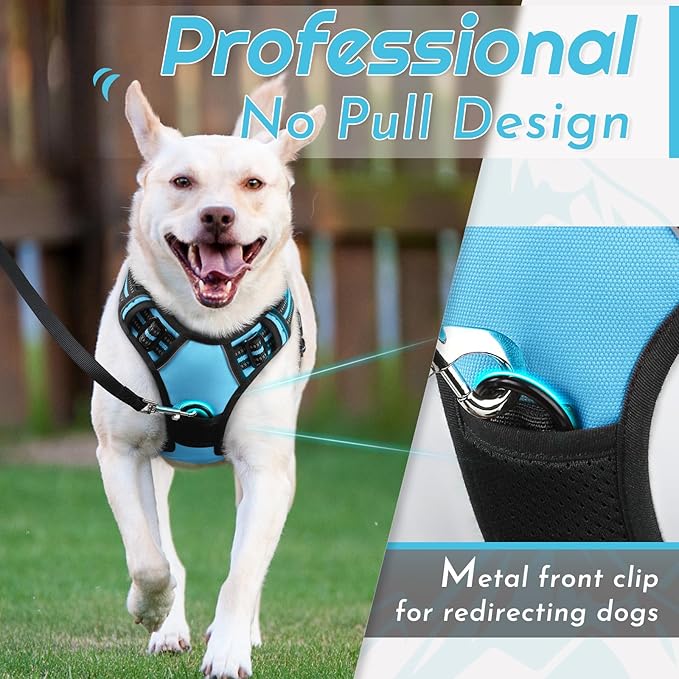 Eagloo Dog Harness Small Sized Dog, No Pull Service Vest with Reflective Strips and Control Handle, Adjustable and Comfortable for Easy Walking, No Choke Pet Harness with 2 Metal Rings, Sky Blue, S-PurrikoPets