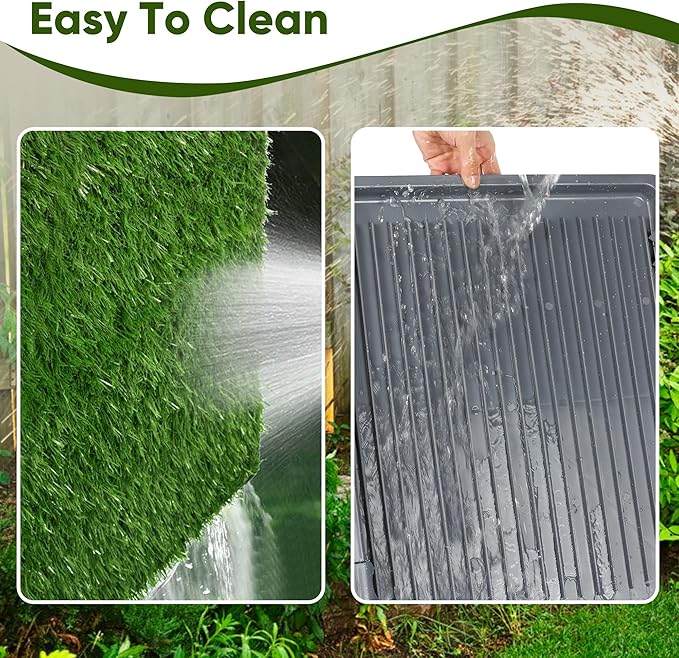 Dog Grass Pad with Tray: 2 Pack Grass Pee Pads for Dogs Potty for Puppy Training, 22"x18" Artificial Turf for Dogs with Collection Tray for Indoor /Outdoor /Patio /Balcony, Grey-PurrikoPets