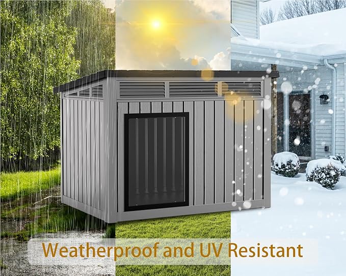 DRATO Dog House for Both Indoor and Outdoor with Weatherproof Roof Removable Floors for Medium to Large Dogs Interior Space (Gray, Medium(32.2 * 25.12 * 24.13''))-PurrikoPets