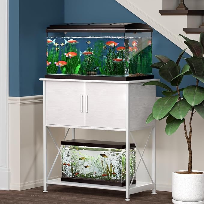 20-29 Gallon Aquarium Stand Metal Frame Fish Tank Stand with Cabinet Storage, for 20 Gallon Long Aquarium,30.7" L*16.5" W Tabletop,330LBS Capacity White PG01YGW-PurrikoPets