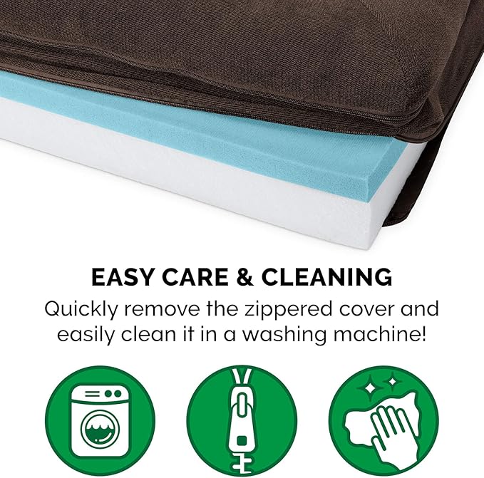 Furhaven Cooling Gel Dog Bed for Large Dogs w/ Removable Bolsters & Washable Cover, For Dogs Up to 95 lbs - Sherpa & Chenille Sofa - Coffee, Jumbo/XL-PurrikoPets