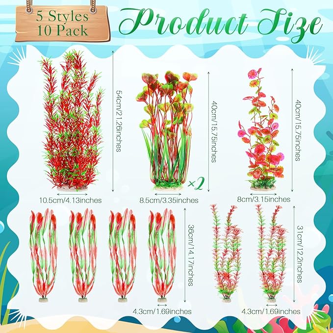 10 Pcs Large Aquarium Artificial Plants Decorations, Tall Plastic Fish Tank Plant Decorations for Household and Office Aquarium (Multicolor)-PurrikoPets