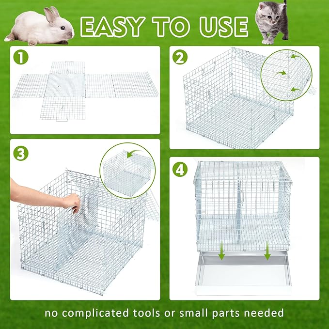 Folding Rabbit Cage, 18 x 18 x 14 in Portable Bunny Carrier with Tray and Handles for Transport, Trave or Temporary Housing, Indoor Outdoor Pet Habitat Animal Enclosure-PurrikoPets