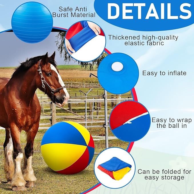40inch Giant Herding Ball with Ball Cover Anti Burst Please Watch VCR for How to Inflation Horse Toys for Horses Stall Entertainment Play, Pump Included(Colorful,Classic)-PurrikoPets