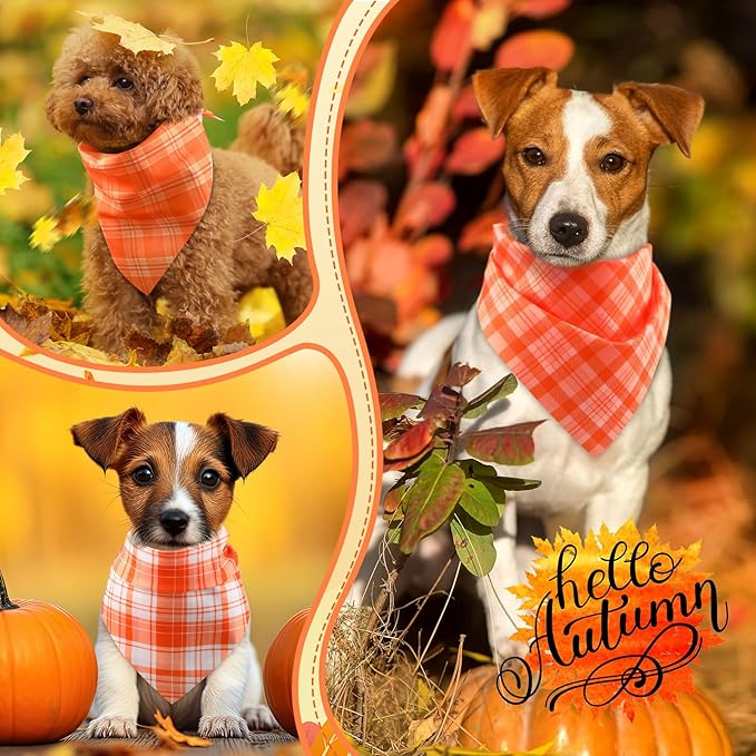 Abbylike 50 Pcs Fall Dog Bandanas Bulk Plaid Bandanas for Dogs Autumn Doggie Triangle Kerchief Scarf Bibs Set for Autumn Small Medium Large Pets Costume Accessories (19.7 x 13.8 x 13.8 Inch)-PurrikoPets