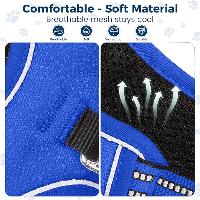Funfox Dog Harness No Pull, Adjustable Pet Vest Harness, Super Soft Material with Vertical Handle Easy Control, Reflective Night Walking, 2 Leash Clips for Medium Sized Dogs, Blue, M-PurrikoPets