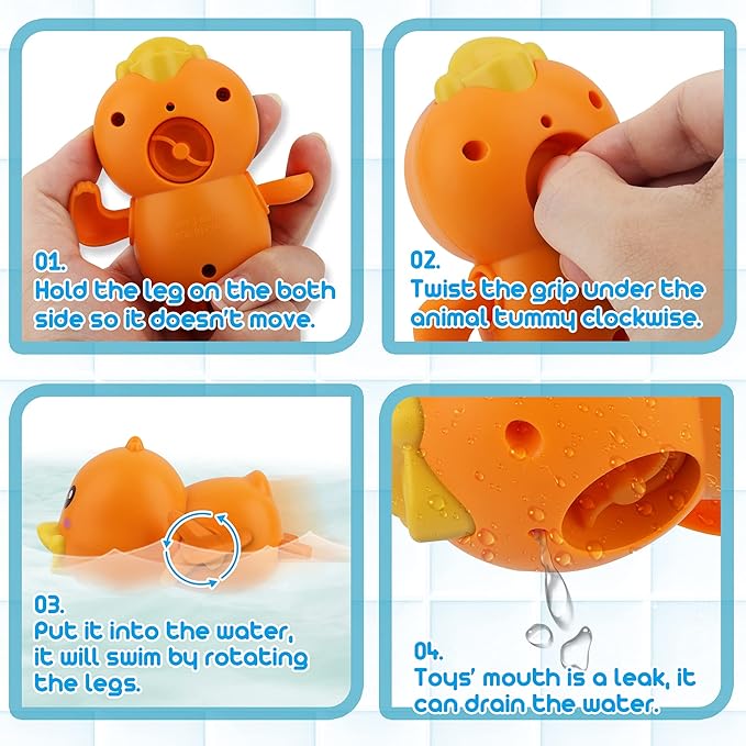 Dwi Dowellin Bath Toys for Toddlers, Magnetic Fishing Games Kids Bathtub Toys, Mold Free Wind-up Toys Swimming Fish Duck Whale Floating Water Toys for Kids Baby Infant-PurrikoPets