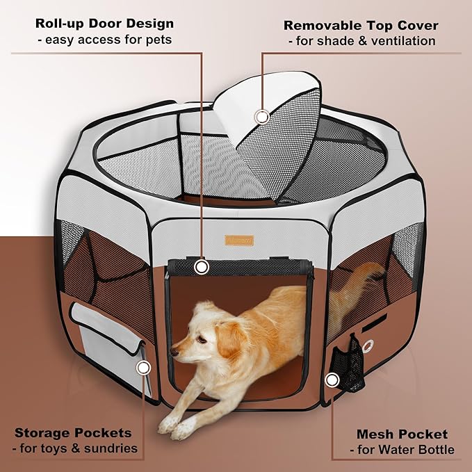 Dog Playpen, Portable Pet Play Pen for Cat, Puppies, Rabbits, Chickens, Foldable Large-Capacity Pet Tent for Indoor/Outdoor Travel Camping (Size XL Without Carry Bag)-PurrikoPets