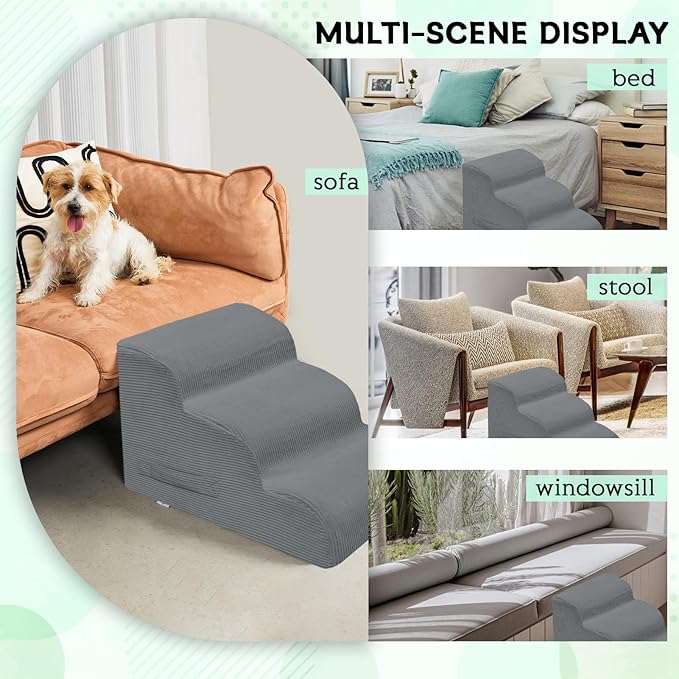 Dog Stairs & Steps for High Beds, 2 Steps High Density Foam Waterproof Dog Ramp for Small Dogs and Cats, Pet Stairs with Removable Washable Cover for Bed, Couch, Sofa and Car (H: 11.8")-PurrikoPets
