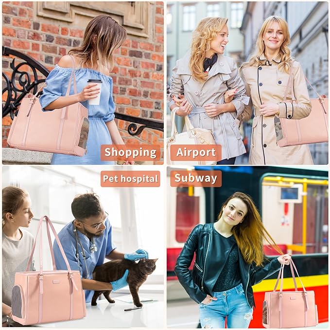 Fashion Dog Purse Pet Carrier Leather Bag for Small Dogs Cats Puppy, Portable Tote Bag Airline Approved Soft-Sided Carriers (Pink)-PurrikoPets