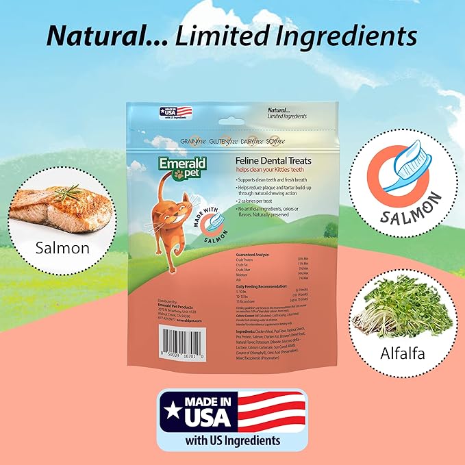 Feline Dental Treats — Tasty and Crunchy Cat Dental Treats Grain Free — Natural Dental Treats to Clean Cat Teeth, Freshen Breath, Reduce Plaque and Tartar Buildup — Salmon Treats, 32 oz (32 oz)-PurrikoPets