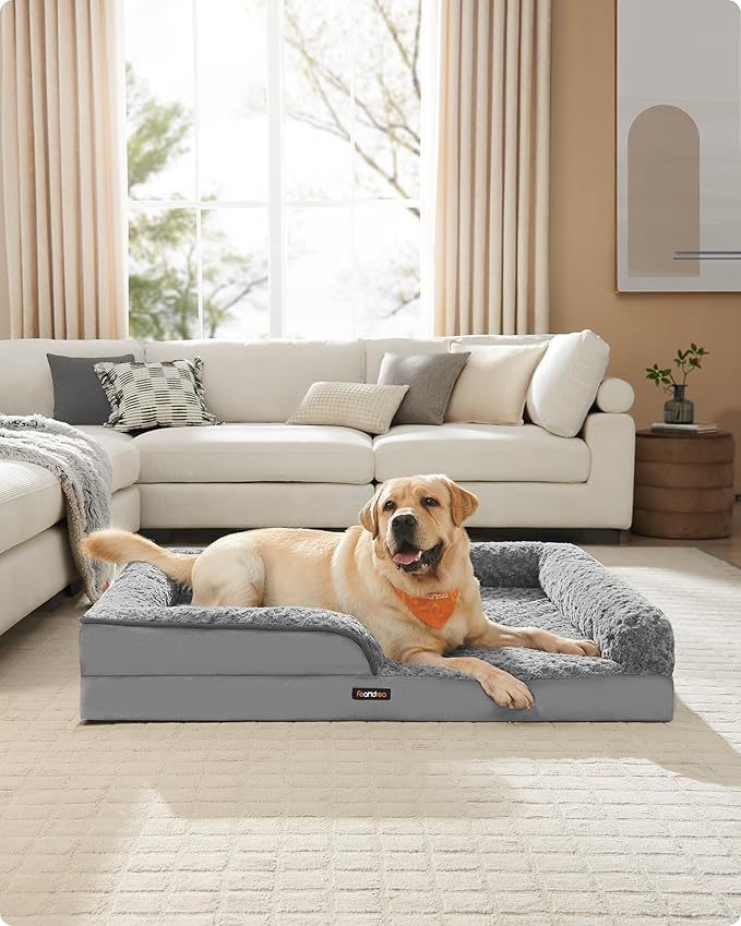 Feandrea Orthopaedic Dog Bed for Large Dogs, Waterproof Dog Sofa Bed with Removable Washable Cover, 36 x 27 x 6.5 Inches, Dove Gray UPGW252G01-PurrikoPets