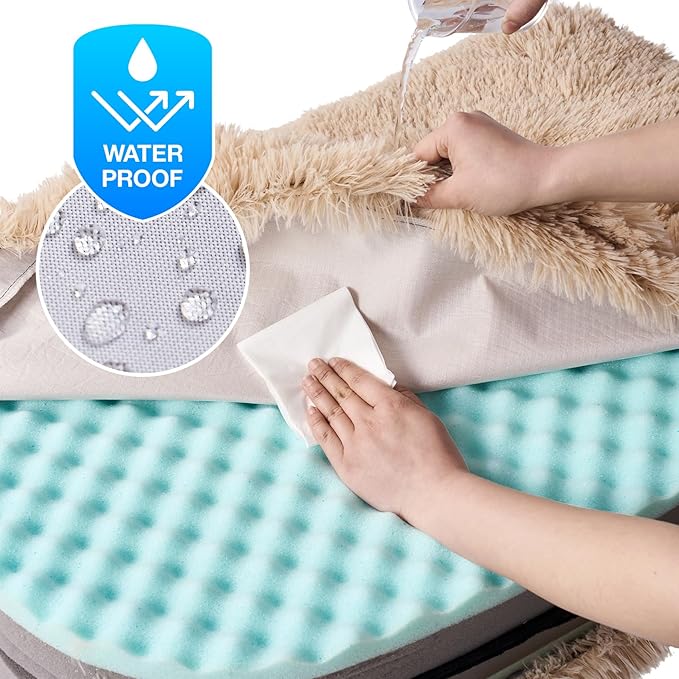 EHEYCIGA Foldable Human Dog Bed, Orthopedic Memory Foam Human Sized Dog Bed, Waterproof Pet Bed for People, Faux Fur Pet Couch for Adult, Camel, 72"x44"x11"-PurrikoPets