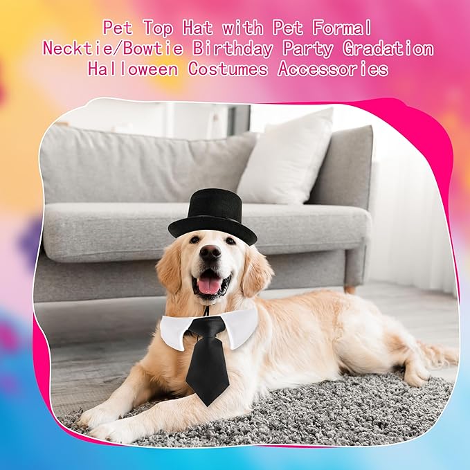 4 Pcs Pet Formal Halloween Costume Accessories Dog Wedding Bow Tie Top Hat Puppy Gentleman Costume for Small Medium Dogs Cats Halloween Party-PurrikoPets