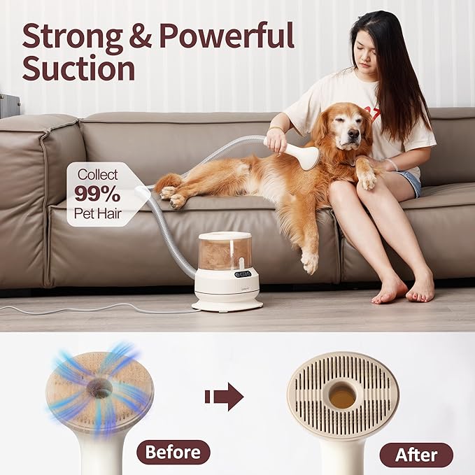 Dog Grooming Vacuum Kit, 2.5L Large Capacity, Dogs & Cats Vacuum for Shedding, 4 Pet Grooming Tools, Low Noise, Dog Nail Clipper as A Gift-PurrikoPets