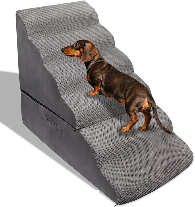 Dog Stairs&Steps for 30 Inches High Bed Up to 30-36 Inch Tall, Pet Cat Ramp Ladder for Small Dogs, Doggie, Old Cats, Kitty, Small Animals Grey-PurrikoPets