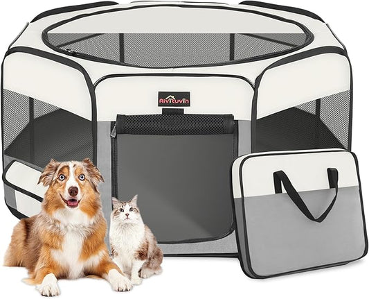 Aivituvin Dog Playpen Foldable Pet Play Pens with Carrying Bag for Cat, Puppies, Rabbits, Chickens, Durable Portable Pet Tent for Travel Camping Indoor/Outdoor Grey M-PurrikoPets