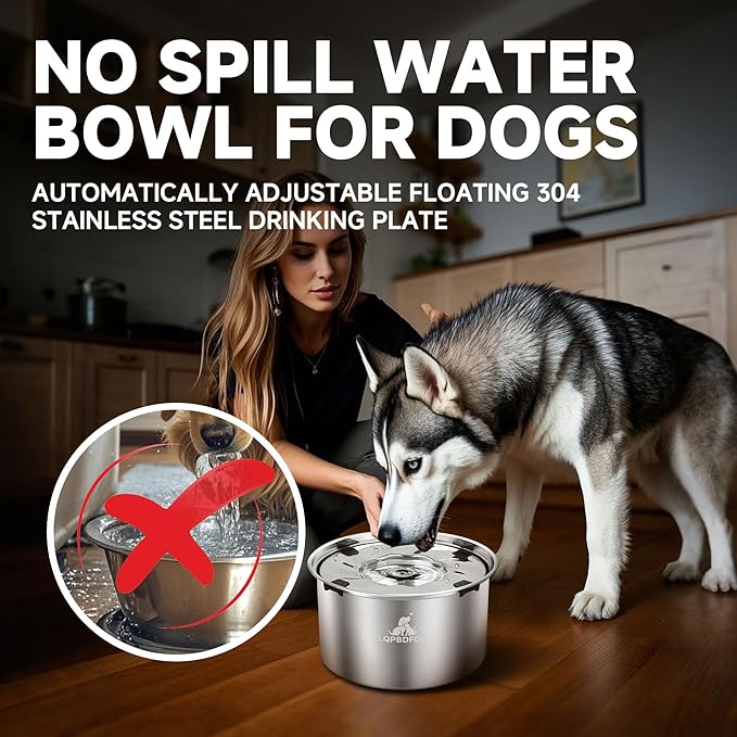 Dog Water Bowl No Spill, 5.6L/1.5 Gallon No Drip Slow Drinking Dog Water Bowl Dispenser Spill Proof, Large Stainless Steel Slobber Stopper for Messy Drinkers, Small Medium & Large Dogs-PurrikoPets