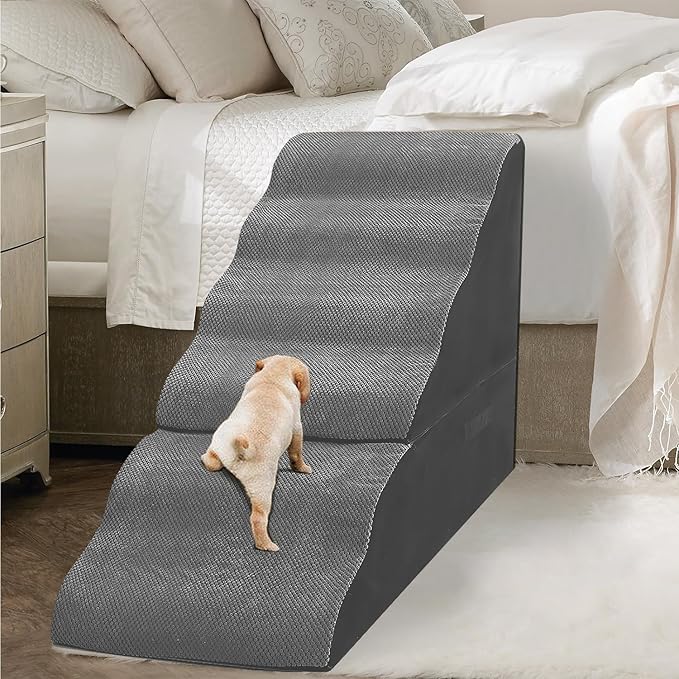 Dog Stairs for High Beds 30-36 inches Tall, 6-Step Dog Steps for Bed 32-36 inches for Small Large Dogs, Dog Ramp for Bed, 30D Foam Pet Stairs/Steps for High Beds for Old Dogs/Cats, Grey-PurrikoPets