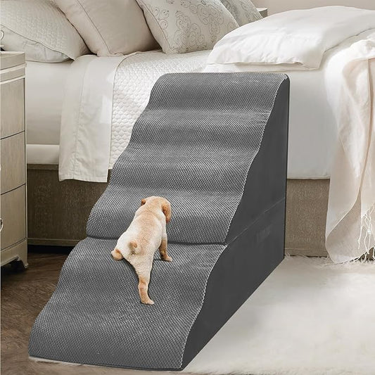 Dog Stairs for High Beds 30-36 inches Tall, 6-Step Dog Steps for Bed 32-36 inches for Small Large Dogs, Dog Ramp for Bed, 30D Foam Pet Stairs/Steps for High Beds for Old Dogs/Cats, Grey-PurrikoPets