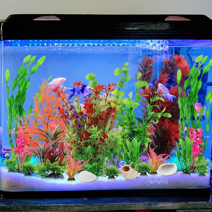 Fish Tank Accessories Aquarium Decorations Plants, 20pcs Fish Tank Decorations Plant, Fish Tank Decor, Aquarium Decor Plastic Plants, Small to Large-PurrikoPets