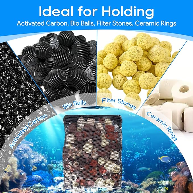 20PCS Aquarium Filter Media Bags for Aquarium with Zipper, Fine Mesh Bag Reusable Strong Polyester for Activated Carbon, Bio Filter Balls, Ceramic Rings, Filter Stones 7.8" x 5.9"-PurrikoPets