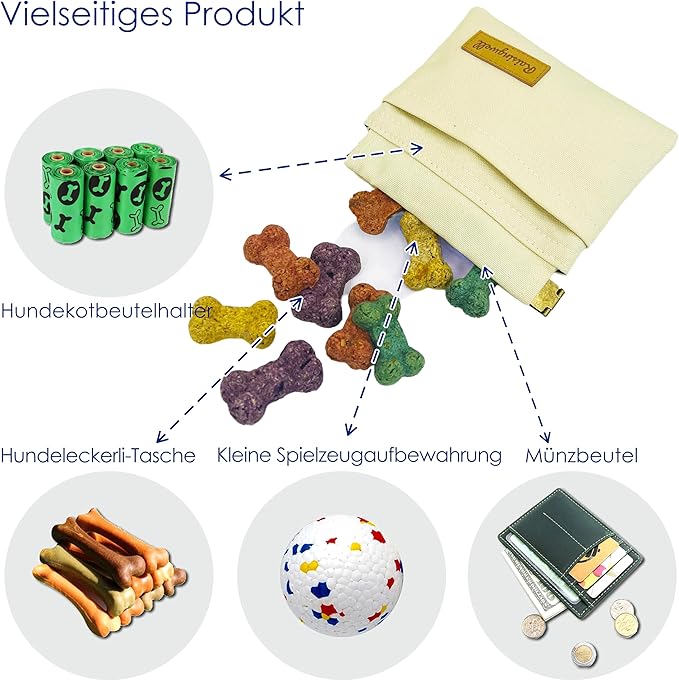 Dog Treat Pouch, Lvory Pocket Sized Pet Training Pouch, Cotton Fabric, Hand Free Dog Walking Bag with Carabiner, Self-Closing Pet Feed Snack Reward, for Puppy Travel or Outdoor Use-PurrikoPets