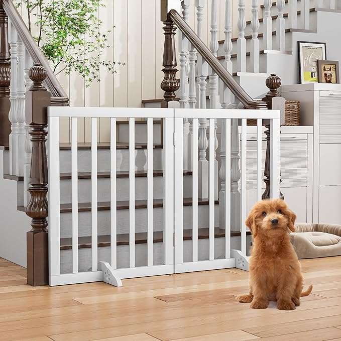 Freestanding Foldable Dog Gate 2 Panel,Fully Assembled Dog Gates for Doorways, Wooden Pet Gates for The House, 24-inch Tall Door Gate Indoor-PurrikoPets