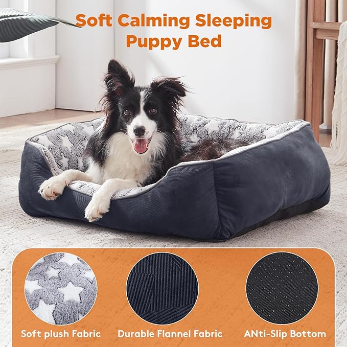 GASUR Small Dog Beds Small Size Dogs, Rectangle Washable Dog Bed, Orthopedic Dogs Sofa Bed, Pet Cuddler Anti-Slip Bottom, Soft Calming Sleeping Warming Puppy Bed (S (20"x 19"x 6"), Black)-PurrikoPets