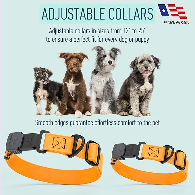 Dogline Biothane Waterproof Dog Collar with Herm Sprenger Black Stainless Steel Quick Release Buckle – Heavy Duty Tactical Durable Collar for Dogs – Comfortable, Safe Pet Collar W 1" L15-25 Tangerine-PurrikoPets