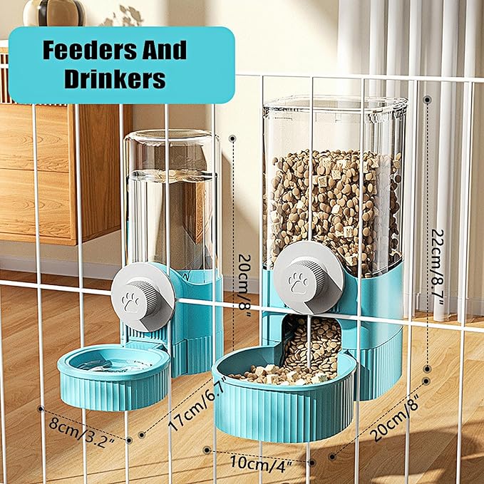 GKYZBB Hanging Automatic Food Water Dispenser,Rabbit Feeder Guinea Pig Water Bottle Food Feeder for Ferret Guinea Pig Rabbit Bunny Cage Accessories (Blue, 520ml+1200ml)-PurrikoPets