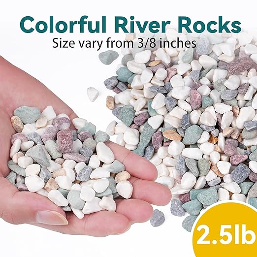 2.5 lbs Natural Pea Gravel Pebbles for Aquarium, Fish Tank, 3/8 inch Decorative Pebbles for Indoor Plants, Succulent, Bamboo, Vase, Drainage Rocks for Potted Plants, Top Dressing, Mixed Color-PurrikoPets