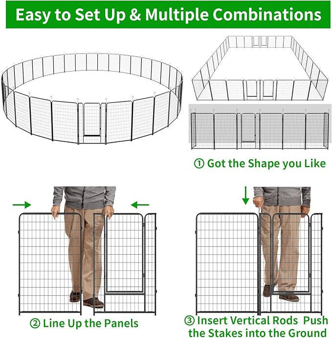 Dog Playpen Outdoor Extra Wide 32 Panels Heavy Duty Dog Fence 50" Height Anti-Rust with Doors Portable for RV Camping Yard, Total 84FT, 561 Sq.ft, Snowy Black-PurrikoPets