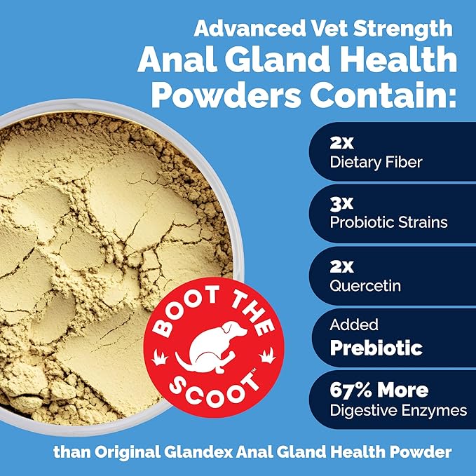 Glandex Dog Fiber Supplement Powder for Anal Glands with Pumpkin, Digestive Enzymes & Probiotics - (Regular or Advanced Strength) - Boot The Scoot (4.25 oz, Advanced Strength Duck & Bacon)-PurrikoPets
