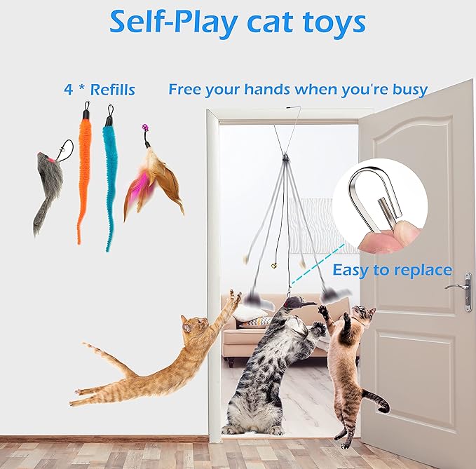Fashion's Talk Cat Toys 50 Pcs for Indoor Cats,Interactive Door Hanging Mice Feather Toy Cat Spring Toy Cat Wand Catnip Crinkle Balls Silvervine Sticks Balls Kitten Toys Bulk-PurrikoPets