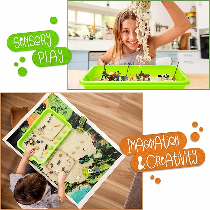 59 PCS Farm Sensory Bin Sandbox with Lid, 2.2 LB Sensory Sand, 40 Toddler Farm Toys, 3 Take Apart Construction Trucks -Sensory Toys for Kids 5-7, 3-4 & Up- Kids Gifts for Boys and Girls-PurrikoPets