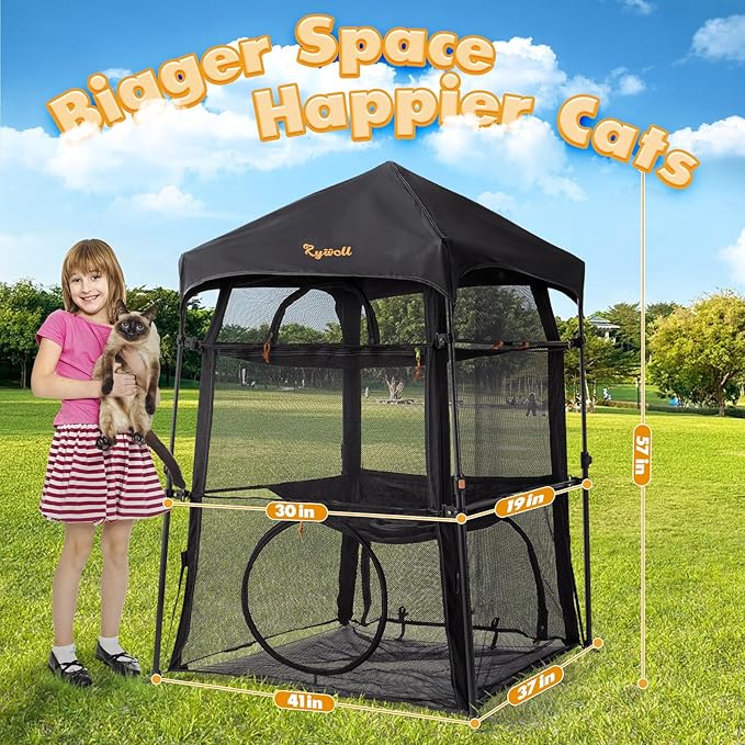 Extra Large Catio Outdoor Cat Enclosure, Rywell 3-Tier Spacious Outdoor Cat Tent, Weatherproof&Sunproof with 5 Windows, Foldable Cat Enclosure for Patio, Camping, Indoor(Includes Carry Bag)-PurrikoPets
